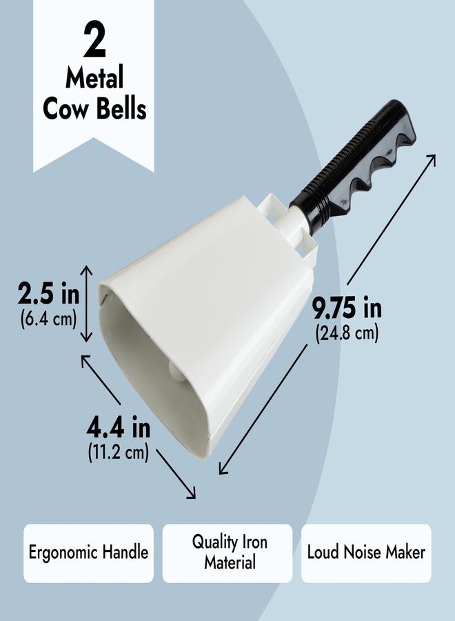 BLUE PANDA 2 Pack Cow Bells - Cowbells for Sporting Events - Percussion Noise Makers with Handle for Football Games, Stadiums (White Cowbell) 9.5-inch Cow Bell - Image 4